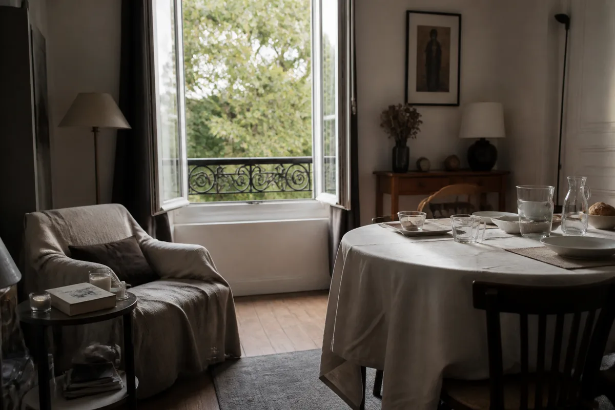 Salon transformé en espace de repos pour des vacances chez soi